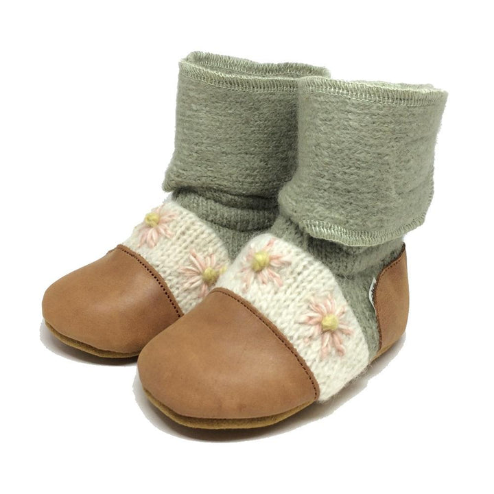 Nooks Design Embroidered Felted Wool Booties (Sage)-Apparel-Nooks Design--babyandme.ca